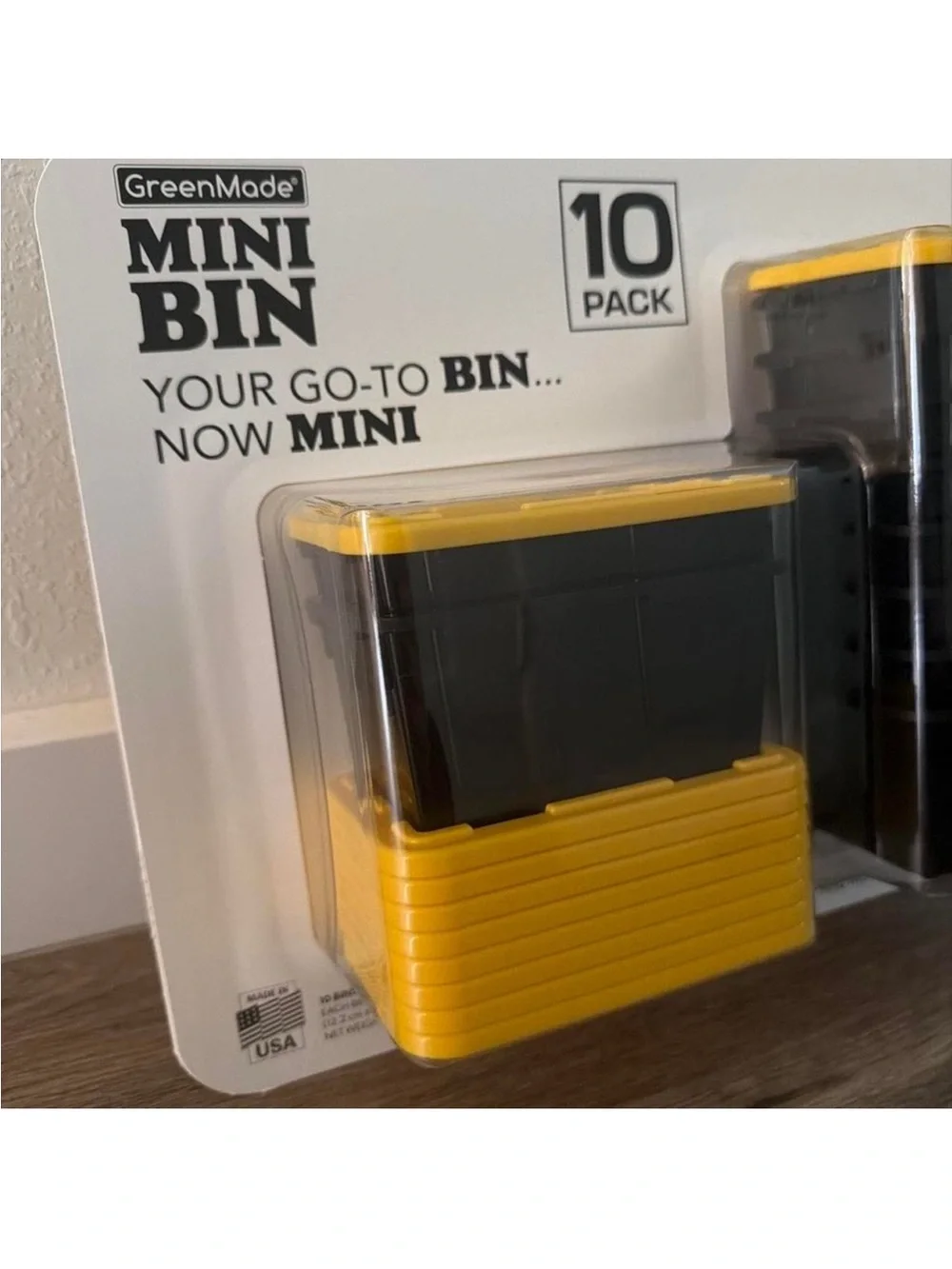 GreenMade Mini Bin 10 Pack – Black and Yellow Small Storage Bins